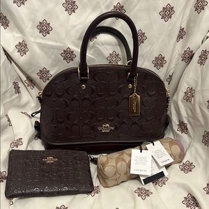Coach Brown Embossed Leather Satchel with Gold Hardware